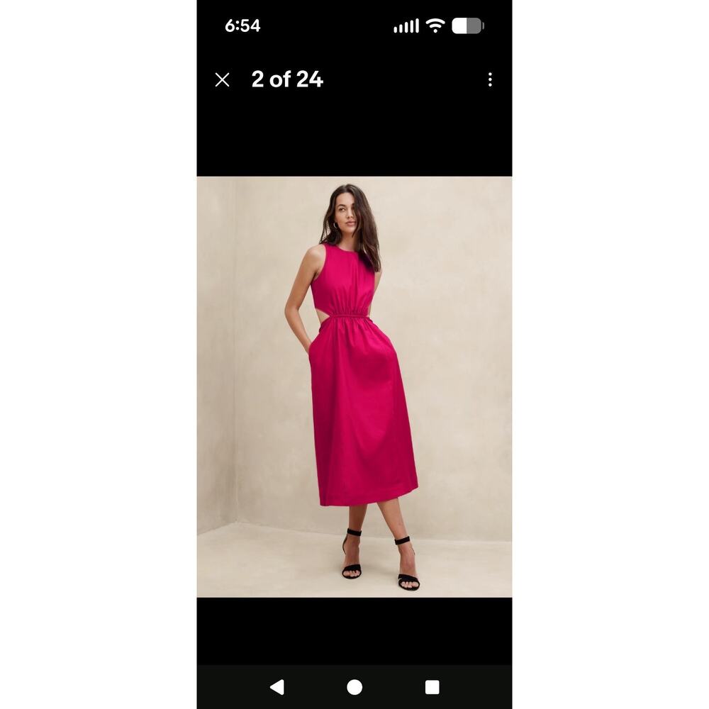 Banana Republic pink linen blend cut out sleeveless midi cutout dress size 8